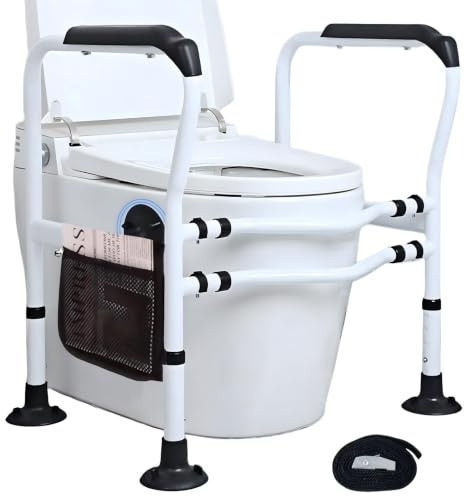 LMLJINTL Sicherheitsgestelle für Toiletten, Aufstehhilfe Toilette Senioren Höhenverstellbar 61-71cm mit Rutschfeste Griffe, WC Aufstehhilfe Ohne Bohren, Toiletten Aufstehhilfe für Senioren bis 150kg
