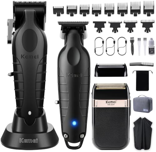 KEMEI Cortapelos profesional, maquinilla de afeitar eléctrica para hombre | cortapelos inalámbrico, kit de corte de pelo con cortapelos USB