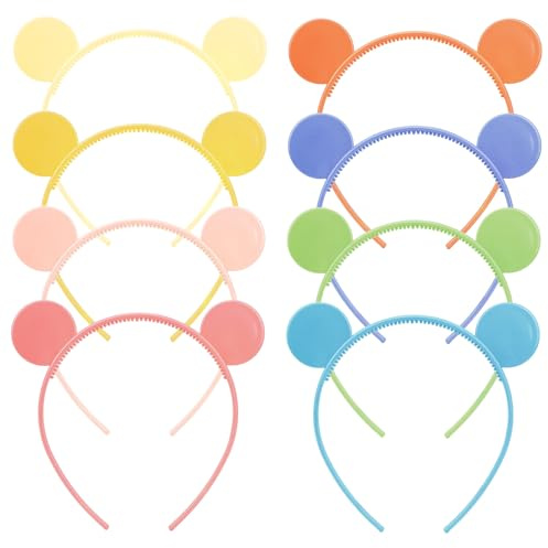 Bumlofa Lot de 8 bandeaux colorés avec oreilles de souris pour femme - Design kawaii - Accessoires de cheveux assortis pour les fêtes et les looks quotidiens - Bandeau coloré