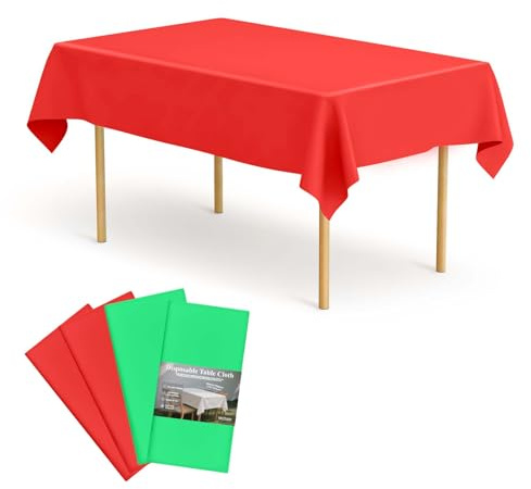 BOUBONI 4 Stück Einweg Tischdecken 137 x 274 cm Rechteckige Party Tischdecke Geeignet für Hochzeiten Catering Outdoor und Themenveranstaltungen(Rot, Grün)