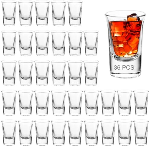 CYEER 36 Stück Shotgläser 3,5cl, Schnapsgläser Glas, Shot Gläser, Kurze Gläser, Pinchengläser, Schnapsgläser Set für Wodka, Whiskey, Tequila, Espressos, Spirituosen, Liköre, Bar, Party