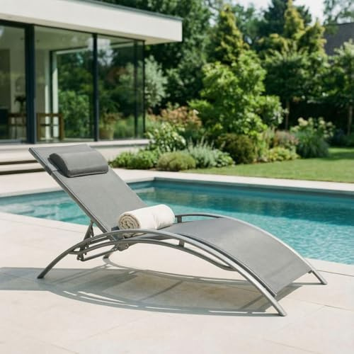 IDIMEX Gartenliege Relax mit Verstellbarer Rückenlehne und Kissen, Grau – wetterfeste Sonnenliege, klappbar für Balkon oder Terrasse, Aluminiumgestell und Textilene, pflegeleicht und komfortabel