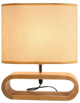 PORFOYO Nachttischlampe aus Holz, LED Tischlampe Holz mit E27 Leuchtmittlel, Lampenschirm aus Leinen, mit Kabel, Dimmbar Tischleuchte für Schlafzimmer, Wohnzimmer, Geschenk, 3 Farbtemperaturen