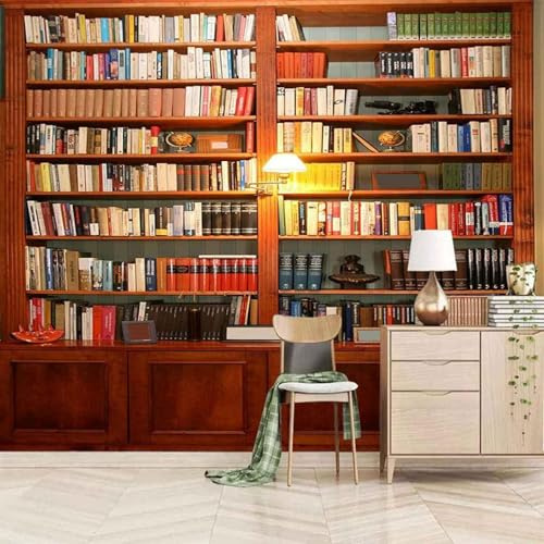 Simple Three Dimensional Red Bookshelf Books 3D Wallpaper Easy Install Feature Office Living Room Sofa Bedroom TV Background Wall Decoration-250cm×170cm