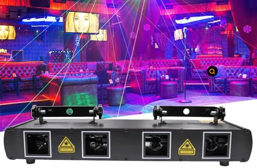 Lumières disco, 4 faisceaux, stroboscope activé par le son, projecteur laser for fête, intérieur, for anniversaire, discothèque, karaoké, club, scène, DJ