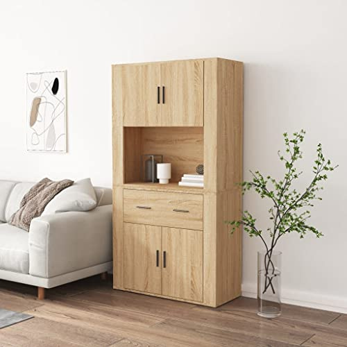 Frdhee Barschrank Wohnzimmerschrank, Highboard -Eiche Holzwerkstoff für Flur Esszimmer, Einfach zu Warten