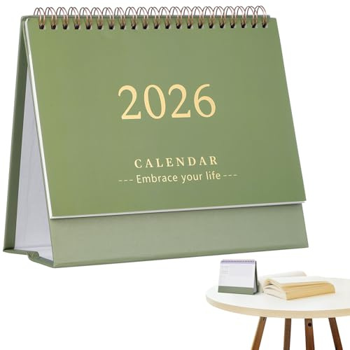 COHEALI Kleiner Tischkalender 2026 OlivgrüN Mini-Tischkalender Zum Umklappen Kompakter Desktop-Kalender FüR BüRo Schule Und Zuhause 18 Monate Planer