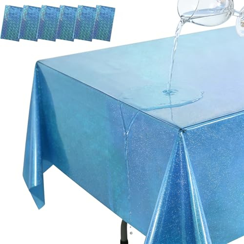 HaploS 6 PCS Tovaglia Glitter Blu, 137×183 cm per Feste | Materiale impermeabile e resistente alle macchie per proteggere e decorare tavoli a nozze e compleanni.