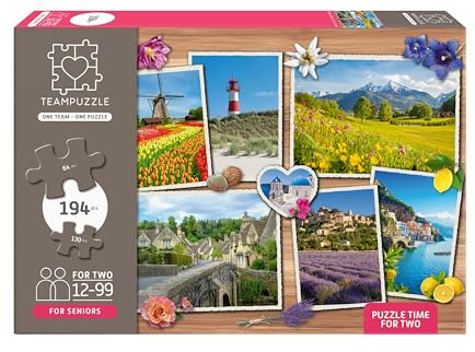 TEAMPUZZLE für Senioren – Landschaften & Sehnsuchtsorte | Puzzle für ältere Menschen | 194 Teile & Zwei Schwierigkeitsgrade | Gemeinsame Zeit mit Großeltern, Eltern & Enkeln