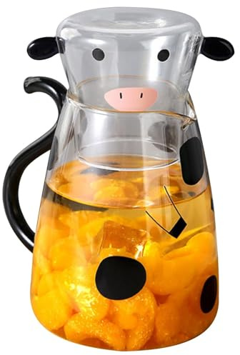 Pot à lait de vache - (550 ml/1800 ml) avec | Pichet en verre borosilicate | Pichet mignon avec eau, lait, jus, cuisine à la maison