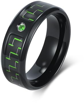 Grewod Modeschmuck Ring, Herren Edelstahl 8mm Carbon Ringe für Hochzeit Eheringe Verlobungsring Gr.54-70