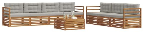 vidaXL Outdoor-Sofagarnitur mit Kissen 8 pcs Natürlich und Hellgrau, Gartenlounge, modernes Outdoor-Sofa-Set, langlebige Terrassenmöbel, Bequeme Sitzmöglichkeiten