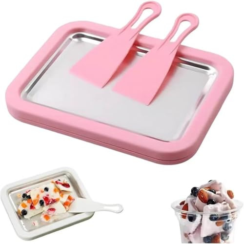 Kit for gerolltes Eis for zu Hause, Eisroller mit 2 Schabern, DIY-Spaß for die ganze Familie, Instant-Eismaschine for Joghurt, Sorbet(Pink)