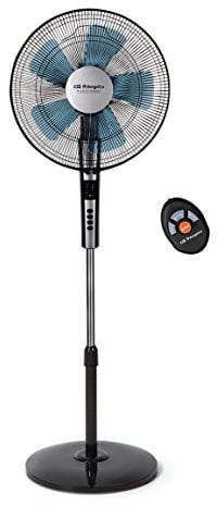 Orbegozo SF 0640, Ventilador Silencioso De Pie Con Mando A Distancia, Oscilante, Cabezal inclinable, Temporizador, 2 Velocidades + Turbo + Silent, 65 W Negro