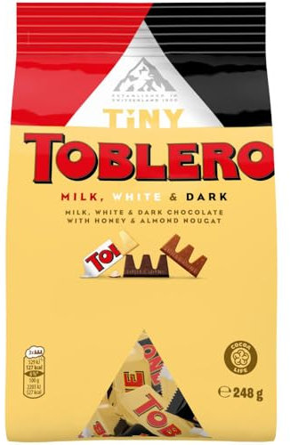 TOBLERONE - Assortiment de Mini Chocolats au Lait, Noir et Blanc avec Nougat au Miel Et Aux Amandes - Idée Cadeau Noël - Chocolat à Offrir ou Partager - 1 Sachet de 248 g