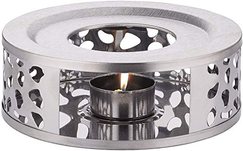Istloho Stainless Steel Teapot Warmer Base with Hollow Frame Design Candle HolderTeapot Coffee Food Warmer for Borosilicate Glass Teapots