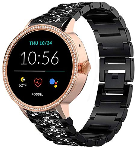 Giaogor Armband Kompatibel für Fossil Gen 5e Damen Smartwatch, Damen mit Diamant Premium Edelstahl Bracelet Gurt für Fossil Damen Touchscreen Smartwatch 5E (schwarz)