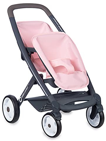 Smoby - Bébé Confort – Kinderwagen für Zwillinge – für Puppen und Puppen – leise und multidirektionale Räder – Aufbewahrungskorb – 253216 Rosa
