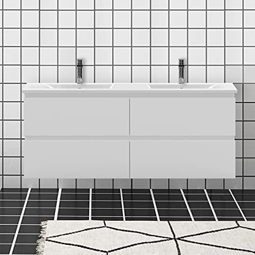 huiyang Badmöbel-Set,Waschbecken mit Unterschrank,Waschtischunterschrank,120cm Weiß