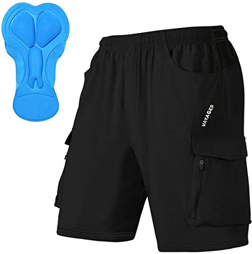 VAYAGER MTB Hose Herren Kurz Radhose, 3D Gepolstert Fahrradhose Mountainbike Fahrrad Shorts für Herren, Schnelltrocknende Outdoor Radlerhose MTB Bike Shorts(Black-XXL)