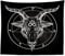 Fullfun Constellation Tapisserie Satanischer Ziegenkopf mit Binärsymbol-Tattoo, Pentagramm & Dämon Baphomet, Retro-Musik Sommer für Biker, schwarzer Wandbehang für Heimdekoration, 127 x 152,4 cm