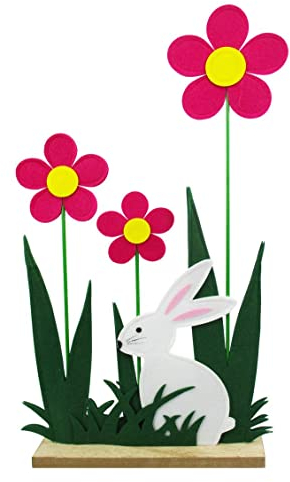 Trend Line Aufsteller Osterhase mit Blumen Filz 40x22,5cm pink grün weiß