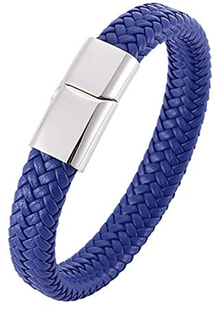 Skcess Armband Männer Silber,Geflochtenes Lederarmband Im Einfachen Stil Rostfreier Stahl Armbänder für Männer 18.5cm