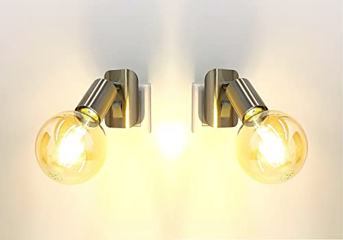Trango 2er Pack 11-260A LED-Steckerleuchte inkl. je 1x 4 Watt 2500K Gold warmweiß E27 LED Leuchtmittel in Nickel matt *ANNA* Wandleuchte, Leselampe, Nachtlicht, Wandlampe, Küchenlampe, Steckerlampe