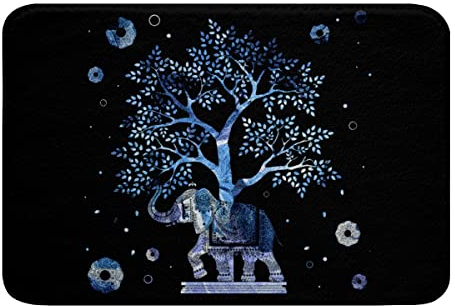 Elefant Mikrofaser Badezimmerteppich Boho Exotic Stil Rutschfest Badematte 50x80cm für Deko 3D Wildtier Muster Zottelig saugfähig Badteppiche Ethno Elefant Drucken Blau Badezimmerboden Badvorleger