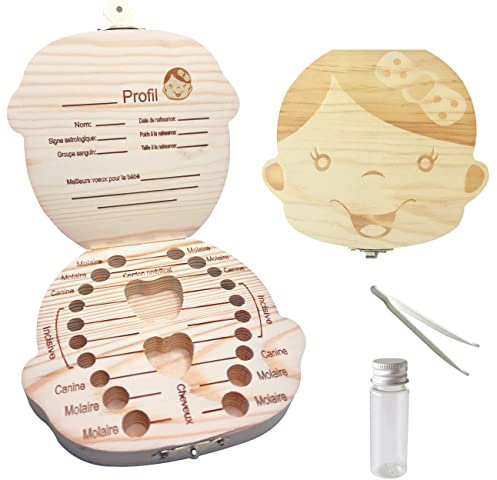 Sonfedo Boîte de rangement pour les enfants et les filles, boîte à dents de lait en bois pour bébé (fille)