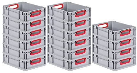 PROREGAL SuperSparSet 16x Eurobox NextGen Color | HxBxT 12x30x40cm | 11 Liter | Griffe rot offen | Glatter Boden | Eurobehälter, Transportbox, Transportbehälter, Stapelbehälter