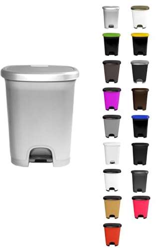 JARDIN202 - Cubo basura plástico moderno | Apertura con pedal | Cubo reciclar | 50 litros (Plata - Plata)