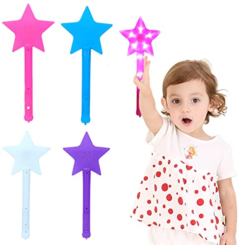 Liuer 4PCS Baguette Magique Fille,Baguette de Fée,Baguette de Princesse,Baguette étoile,Baguette Magique Lumineuse pour Anniversaire, Halloween, fête de Noël, pour Fête Cosplay Jouet Jeu de Rôle