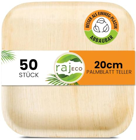 Raj Palm Leaf Square Plates 8 (20cm) | 50 Pack | Eco Fancy | Natural, fancy & 100% compostable. Perfect for 50-person events, desserts & appetiser serving.