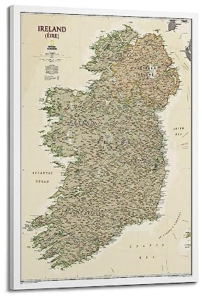 JONZA Karte Poster Europa Irland Vintage Karte Dekorative Malerei Leinwand Wand Und Kunst Bild Familie Schlafzimmer Dekor 20 x 30 cm