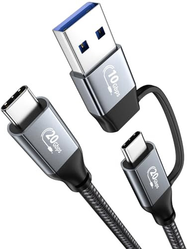 C To USB Cable 100W Fast Charging, USB A TO C Cable 20Gbps, 2-in-1 USB A/C to USB-C Phone Charger Cable Compatible with iPhone 15 Pro Max, iPad Pro/Air, MacBook Pro/Air, Galaxy S23 S22 S21 0.3M