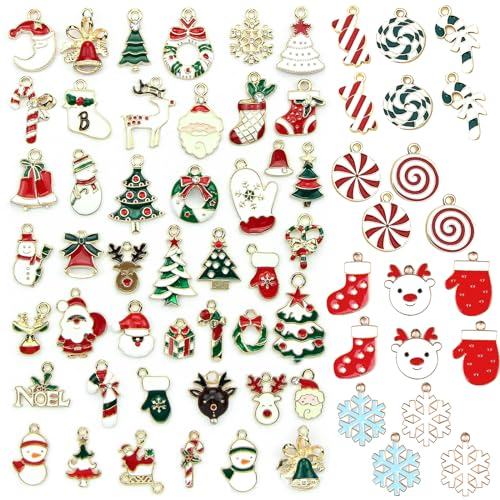 TYXHXTF 65 Pezzi Ciondoli Natalizi Mini Ciondoli Natalizi Christmas Pendant per Natale Ciondoli di Natale Charm, Ciondoli Natale per Alberi di Natale, Ringraziamento, Gioielli Fai-Da-Te