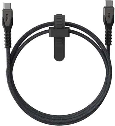 URBAN Armor Gear UAG Robustes Kelvar Stromkabel, USBC auf USBC, 1,5 m, Power Delivery PD 60 W, verstärktes Schnellladekabel, kompatibel mit iPhone 16/17, Galaxy S26, MacBook und iPad Pro, Schwarz/Grau