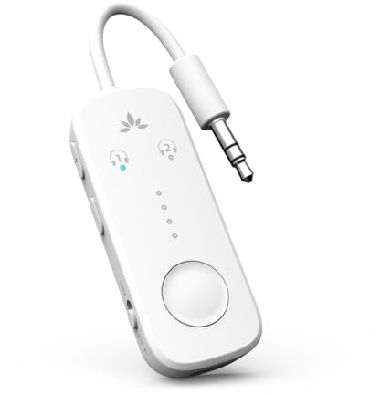 Avantree Relay – Bluetooth 5.3 Adapter für Flugzeug mit Qualcomm aptX Adaptive, für 2 AirPods oder Kopfhörer, 20 Std. Wiedergabezeit, 3,5mm AUX Klinke Transmitter Sender für Reisen, Fitnessstudio