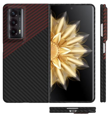 qichenlu Kugelsicher Aramidfaser Schwarz&Rot Aramid Hülle für Honor Magic V2,Extrem Stoßfest Extrem Dünn Cover Case Hartschale