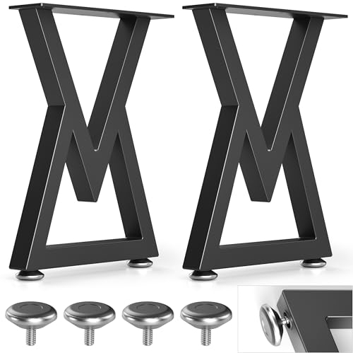 Likapop Lot de 2 pieds de table en métal noir - Robustes - En forme de V - Pour table basse, table à manger, bureau - 40 x 30 cm (H x l)