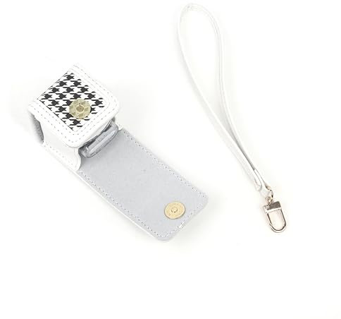 MUZIRI KINOKOO Instax Pal Tasche – PU Leder Aufbewahrungstasche Schutzhülle im Karomuster mit Handschlaufe, kompatibel für Fuji Instax Pal-Kamera - Weiß