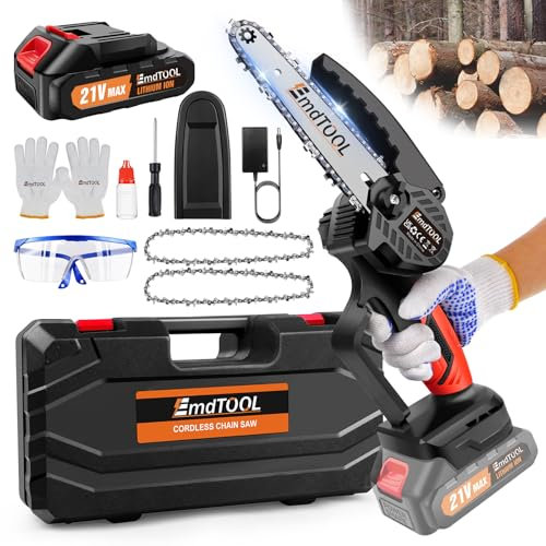 Mini Motosega a Batteria per Potatura, 6 Pollici Sega a Batteria con 2000mAh Batterie, 2 Catene, Motori Brushless e Blocco di Sicurezza, Motosega Elettrica per il Taglio del Legno Giardini