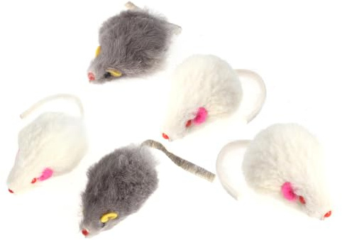 Toddmomy Cat Toys Plush Mouse Set 5 Pack Interactive Fluffy Mouse Toys with Long Tails for Kitten Play Mental Physical Stimulation Prevents Furniture Scratching 7.09X0.98X0.59In