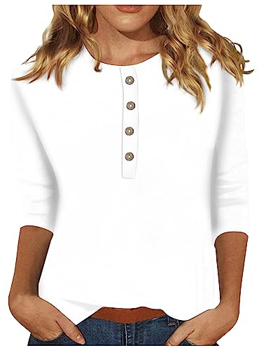 SCBFDI Shirt Damen Elegant Basic Shirt Damen 3/4 Arm Musselin Bluse Damen Oversized Italienische Mode Damen Fledermaus Shirt Damen Festliche Damen Oberteile Navy Blue Top Rotes Weiß M