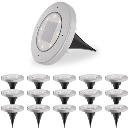 HOFTRONIC - 16er Ellis Set Solar Bodenleuchten Außen Edelstahl - Solarleuchten für Garden - 8 LEDS - 3000K Warmweiß - IP65 Wasserdicht - Solarlampen für Garten Rasen Patio - Solar Gartenleuchten