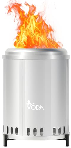 VODA Rauchfreie Tisch-Feuerstelle, 32,5 cm, tragbare Outdoor-Holzfeuerstelle mit Ständer für Terrasse und Camping