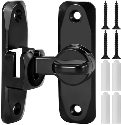 Serratura Porta Scorrevole 90/180 Gradi, Fibbia Angolo Retto, Chiusure Sicurezza in Lega Zinco Universali per Cucina Bagno Finestre Balcone Esterno (Nero)