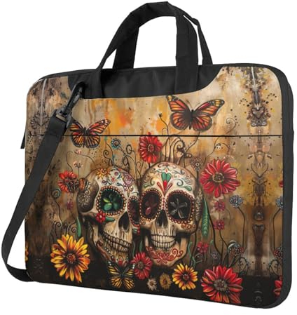 Laptoptasche mit Totenkopf-Motiv, stilvolle Laptoptasche, Kuriertasche für Damen und Herren, Schulter-Laptop-Tasche, Schwarz, 39.62 cm, Classic