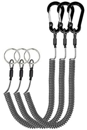 3 x schwarzes, einziehbares Sicherheits-Schlüsselband, robuster Stahldraht, Spiralschlüssel-Schlüsselband mit Aluminium-Legierungs-Clip und Schlüsselringen, Kajak-Angeln, Handwerkzeug, Schlüsselband